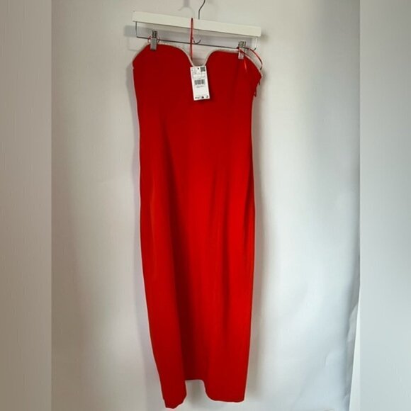 Mango, Ladies Metallic dress with neckline detail - Red. Size: 8. NWT. - Picture 2 of 14